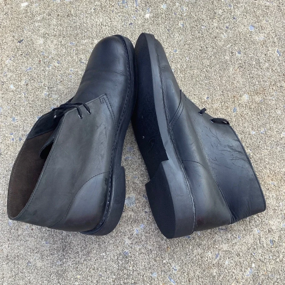 Clarks Desert Boots Mens 12 Black Leather Chukka Ankle Boots 261295277110
